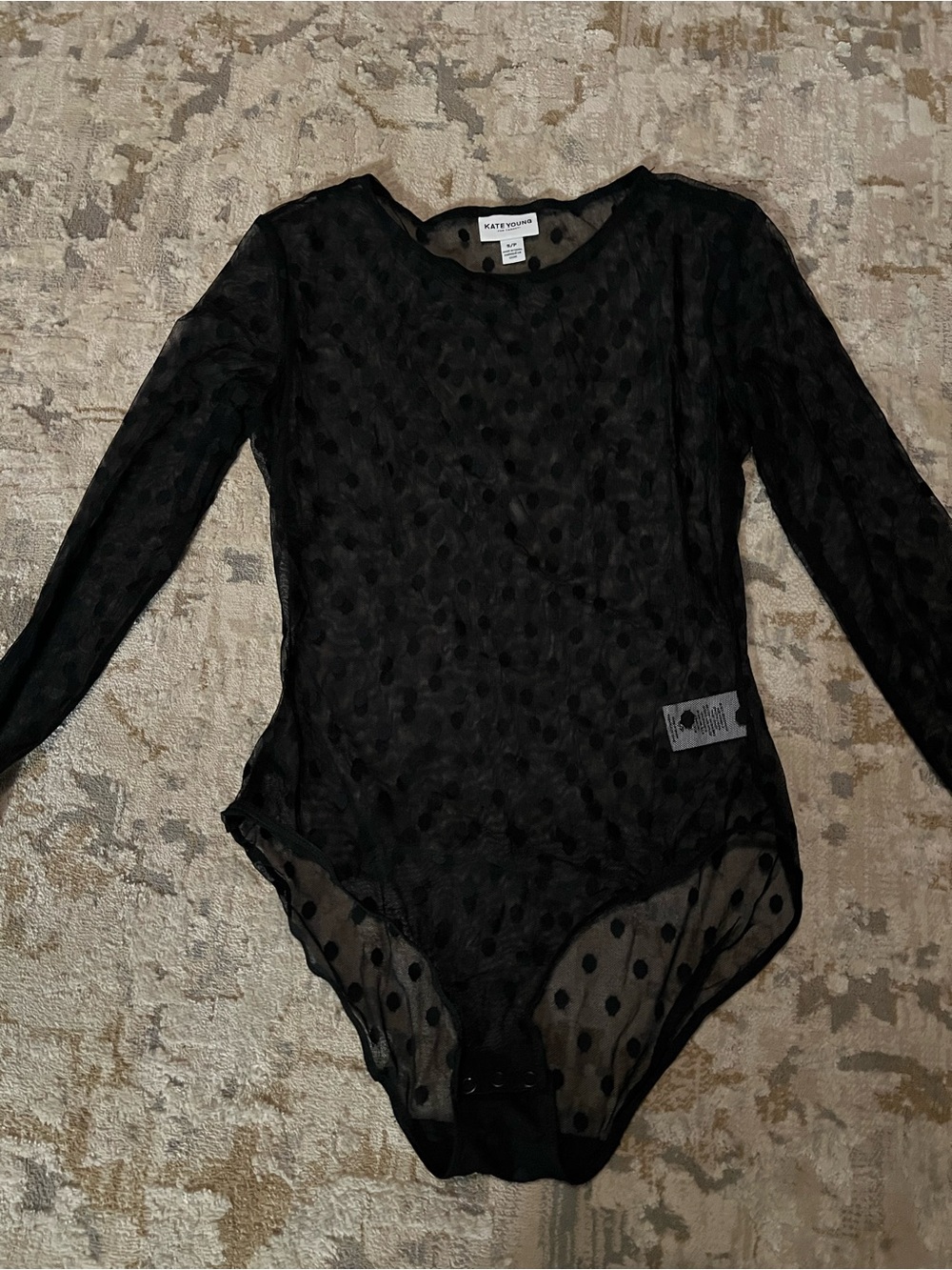 Kate Young Black Polka Dot Sheer Long Sleeve Bodysuit